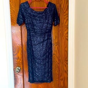 Lauren by Ralph Lauren rushed navy blue sequined knee length dress